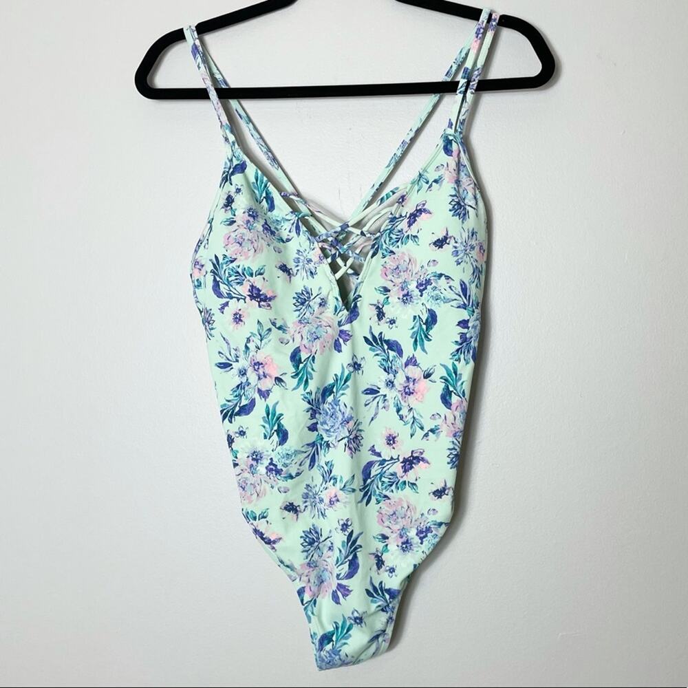 La Hearts Floral One Piece Swimsuit - Mint and Lavender